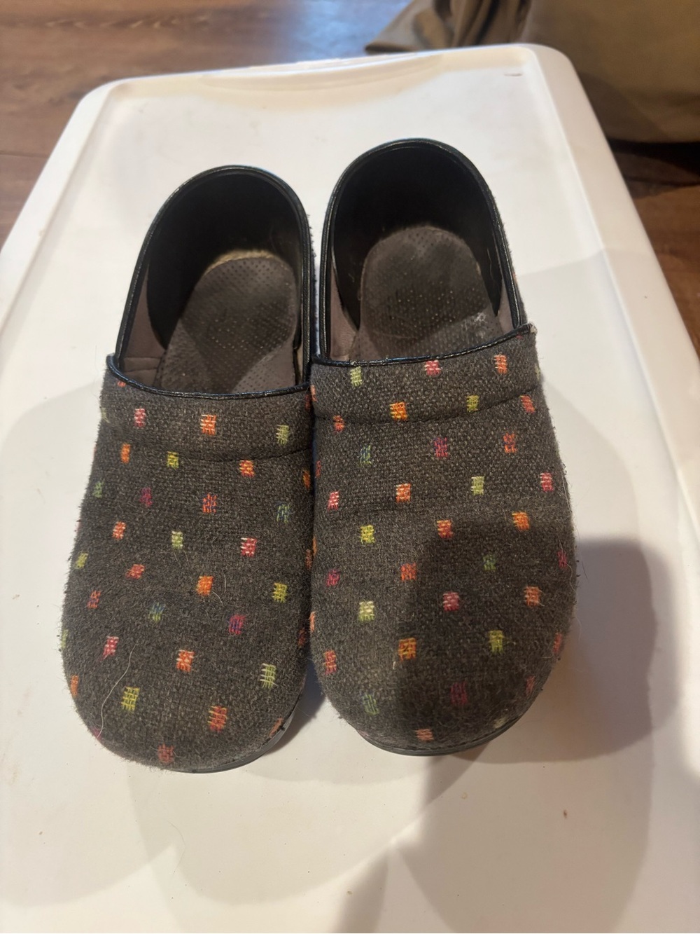 Dansko Gray Wool Clog with Multicolor Dot Accents